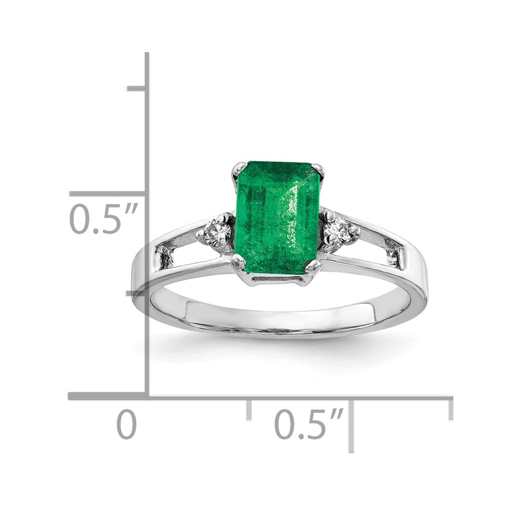 14K Weißgold 7x5mm Smaragdschliff Smaragd A Echt Diamant Ring