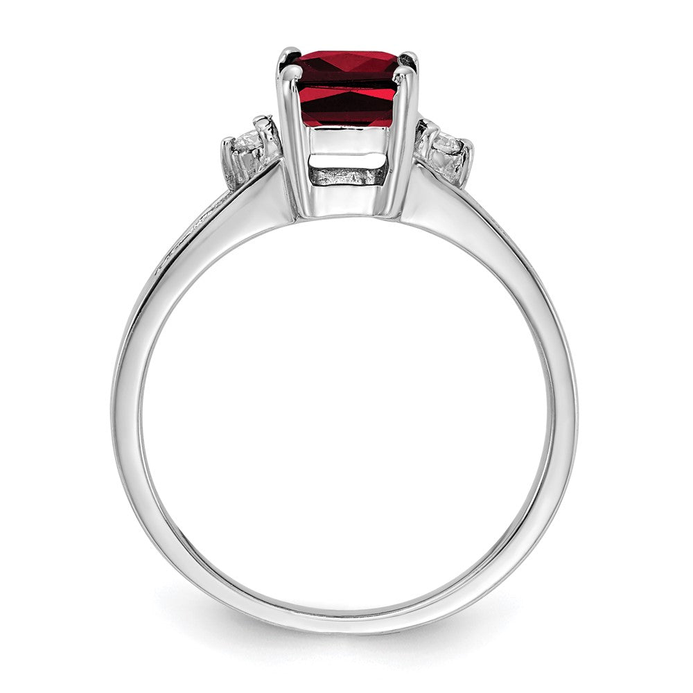 14K Weißgold 7x5mm Smaragdschliff Granat A Echt Diamant Ring