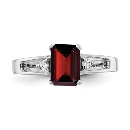 14K Weißgold 7x5mm Smaragdschliff Granat A Echt Diamant Ring
