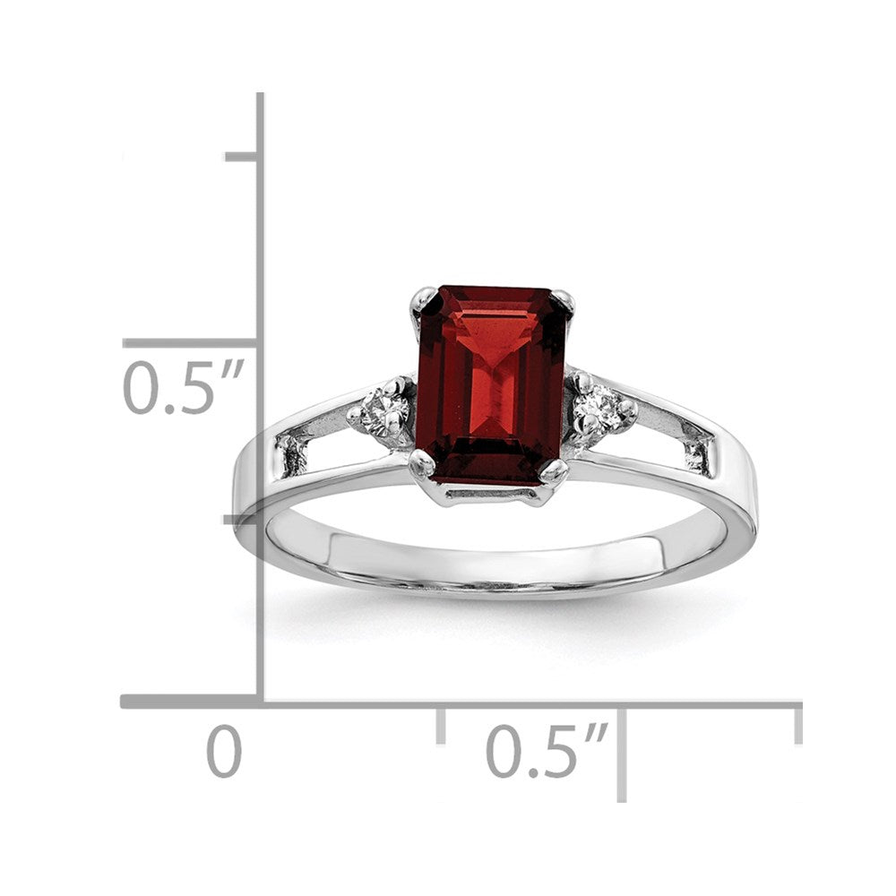 14K Weißgold 7x5mm Smaragdschliff Granat A Echt Diamant Ring