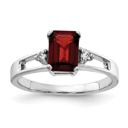 14K Weißgold 7x5mm Smaragdschliff Granat A Echt Diamant Ring