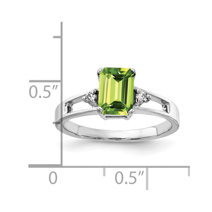 14K Weißgold 7x5mm Smaragdschliff Peridot Aa Diamant Ring