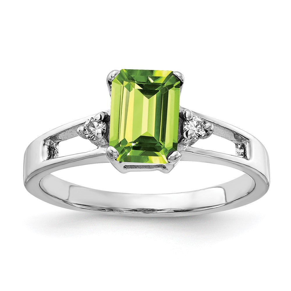14K Weißgold 7x5mm Smaragdschliff Peridot Aa Diamant Ring