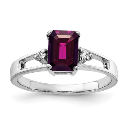 14K Weißgold 7x5mm Smaragdschliff Rhodolith Granat Aaa Diamant Ring