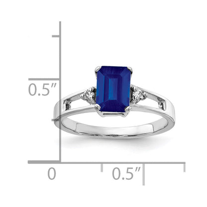 14K Weißgold 7x5mm Smaragdschliff Saphir A Diamant Ring
