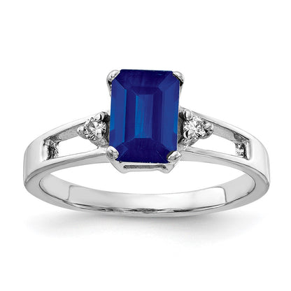 14K Weißgold 7x5mm Smaragdschliff Saphir A Diamant Ring