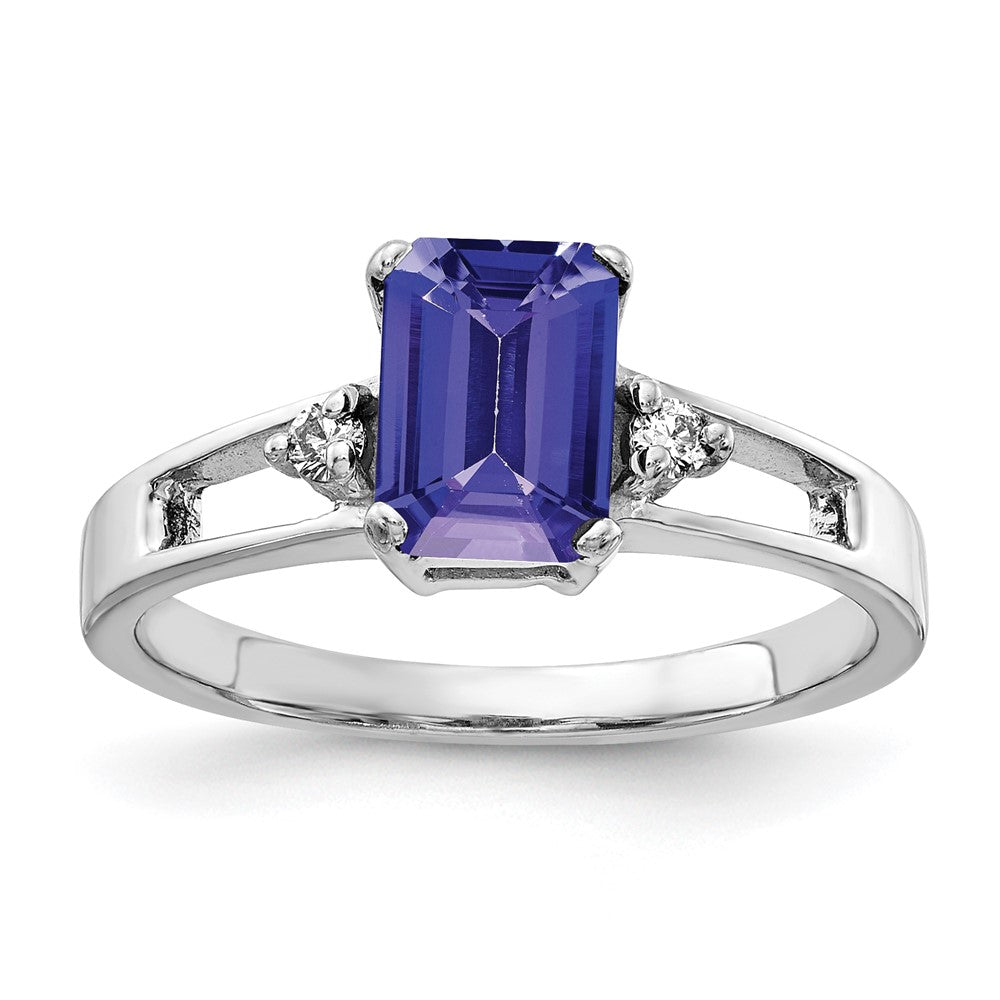 14K Weißgold 7x5mm Smaragdschliff Tansanit Vs Diamant Ring