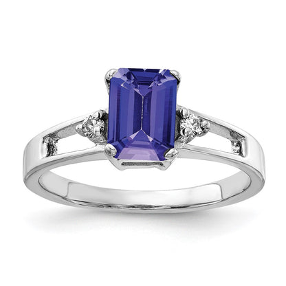 14K Weißgold 7x5mm Smaragdschliff Tansanit Aa Diamant Ring
