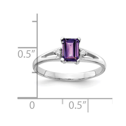 14K Weißgold 6x4mm Smaragdschliff Amethyst A Echt Diamant Ring