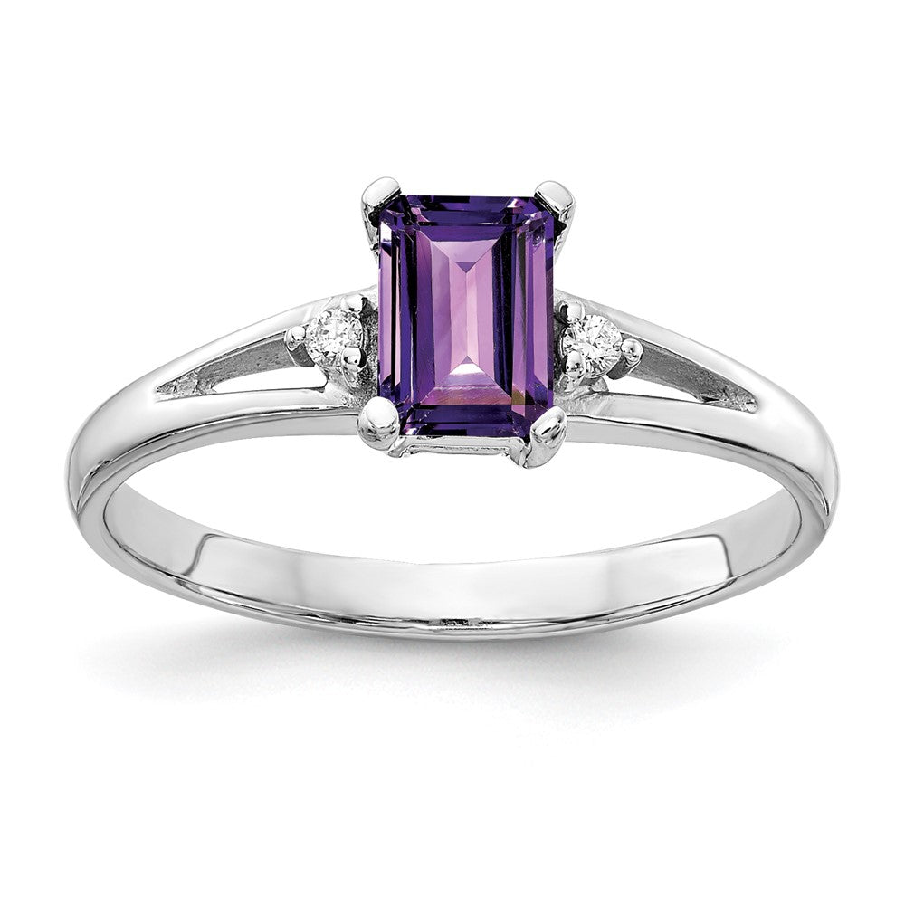 14K Weißgold 6x4mm Smaragdschliff Amethyst A Echt Diamant Ring