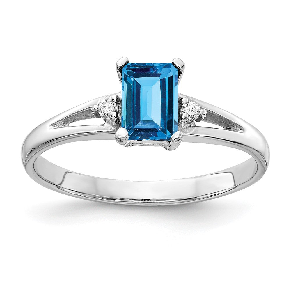 14K Weißgold 6x4mm Smaragdschliff Blautopas A Echt Diamant Ring