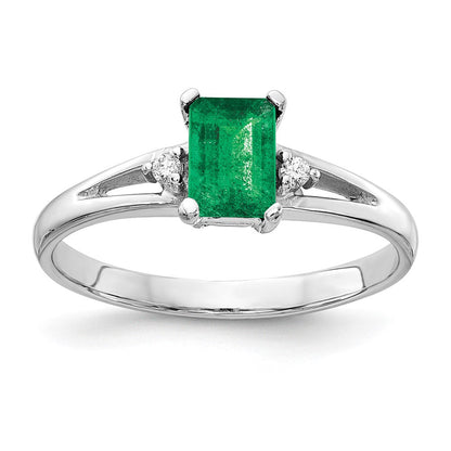 14K Weißgold 6x4mm Smaragdschliff Smaragd A Echt Diamant Ring