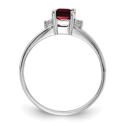 14K Weißgold 6x4mm Smaragdschliff Granat A Echt Diamant Ring