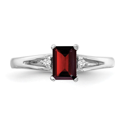 14K Weißgold 6x4mm Smaragdschliff Granat A Echt Diamant Ring
