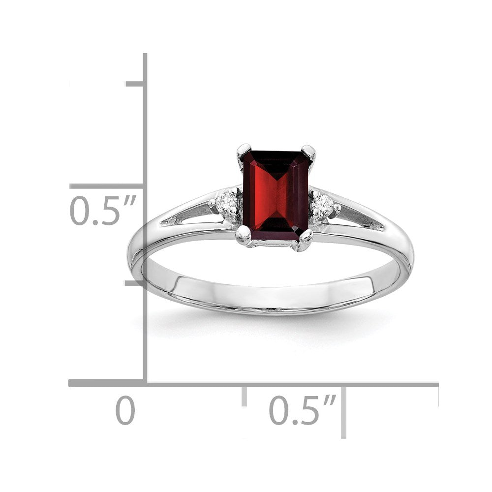 14K Weißgold 6x4mm Smaragdschliff Granat A Echt Diamant Ring