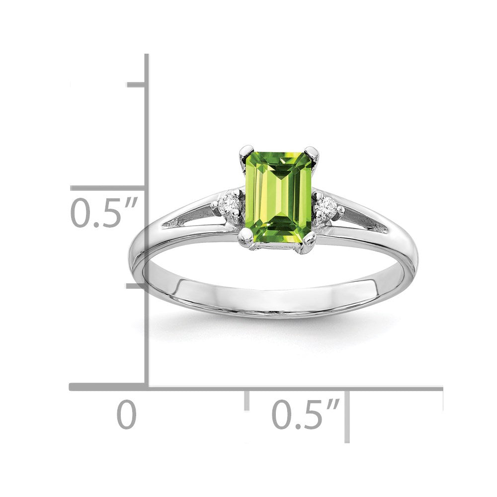 14K Weißgold 6x4mm Smaragdschliff Peridot A Echt Diamant Ring