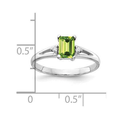 14K Weißgold 6x4mm Smaragdschliff Peridot A Echt Diamant Ring