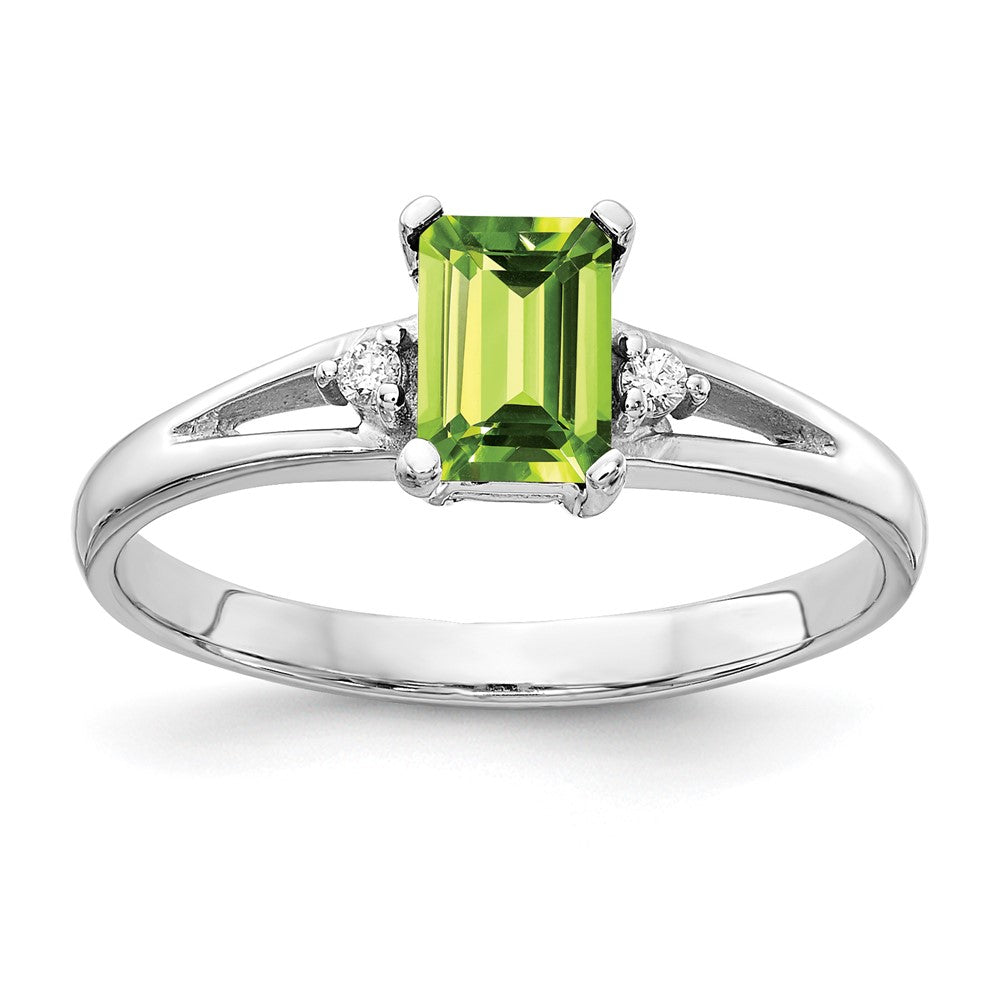 14K Weißgold 6x4mm Smaragdschliff Peridot Vs Diamant Ring