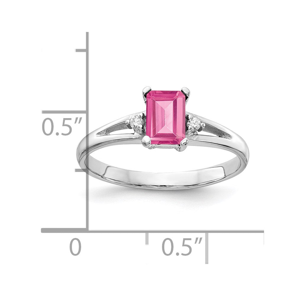 14K Weißgold 6x4mm Smaragdschliff Rosa Turmalin A Diamant Ring