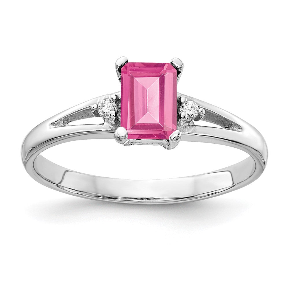 14K Weißgold 6x4mm Smaragdschliff Rosa Turmalin A Diamant Ring
