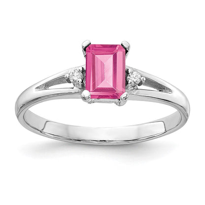 14K Weißgold 6x4mm Smaragdschliff Rosa Turmalin A Diamant Ring