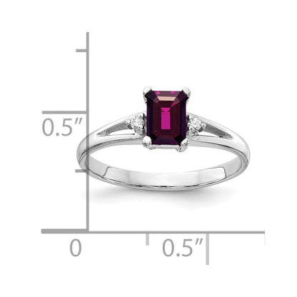 14K Weißgold 6x4mm Smaragdschliff Rhodolith Granat Vs Diamant Ring