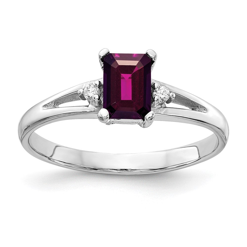 14K Weißgold 6x4mm Smaragdschliff Rhodolith Granat Aaa Diamant Ring