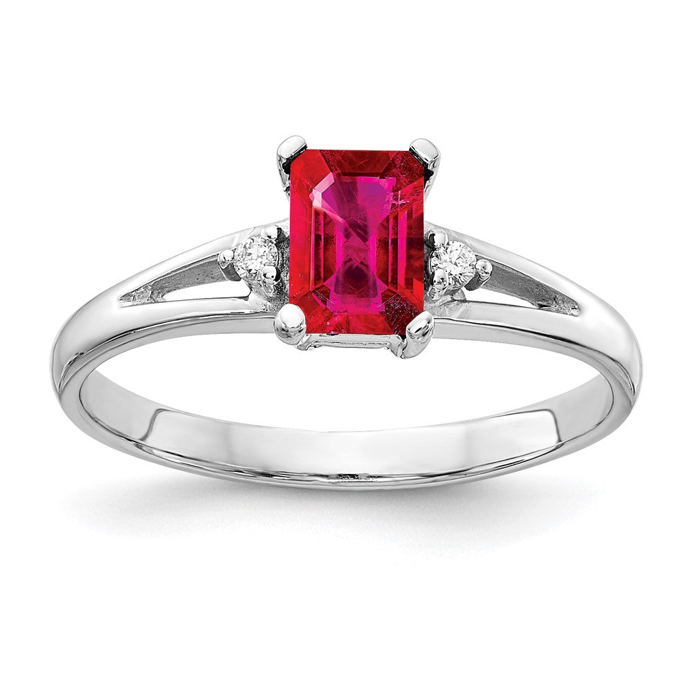 14K Weißgold 6x4mm Smaragdschliff Rubin Aa Diamant Ring