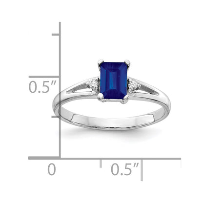 14K Weißgold 6x4mm Smaragdschliff Saphir A Diamant Ring