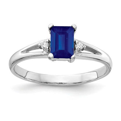 14K Weißgold 6x4mm Smaragdschliff Saphir Aa Diamant Ring