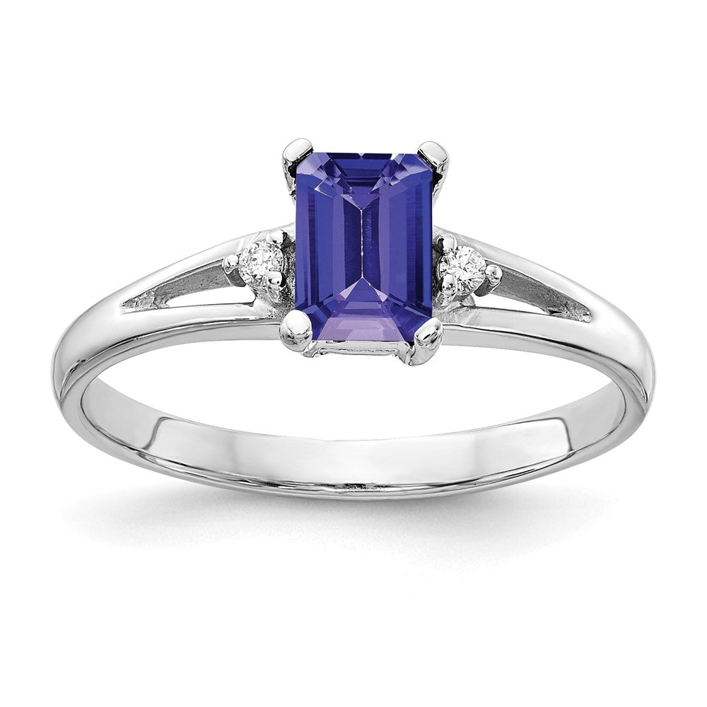 14K Weißgold 6x4mm Smaragdschliff Tansanit A Diamant Ring