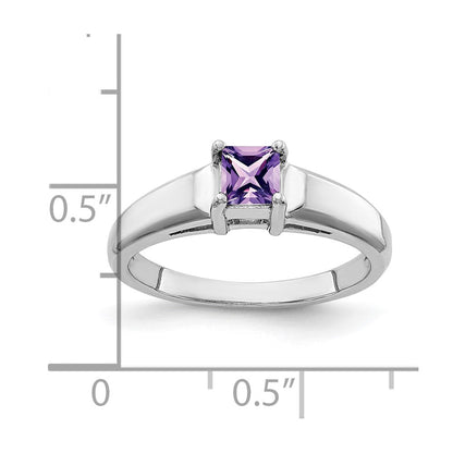 14K Weißgold Ring mit 4 mm Prinzessschliff-Amethyst