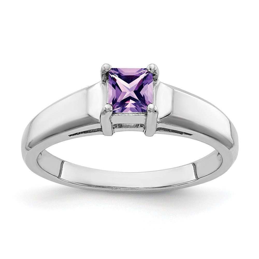 14K Weißgold Ring mit 4 mm Prinzessschliff-Amethyst