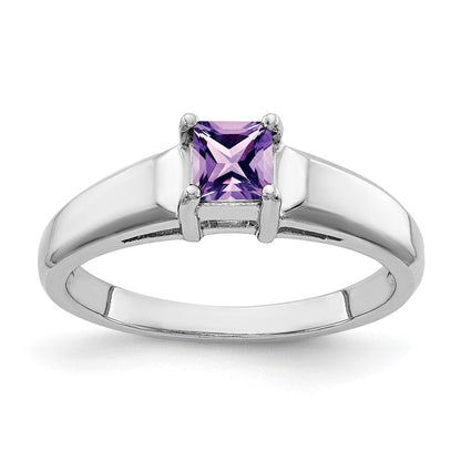 14K Weißgold Ring mit 4 mm Prinzessschliff-Amethyst