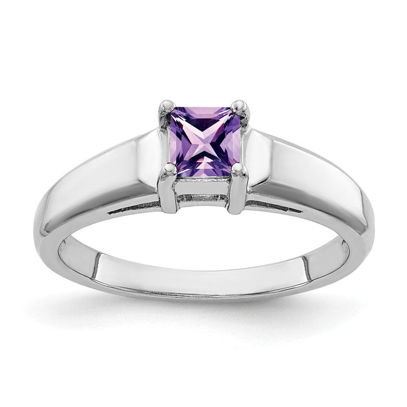 14K Weißgold Ring mit 4 mm Prinzessschliff-Amethyst