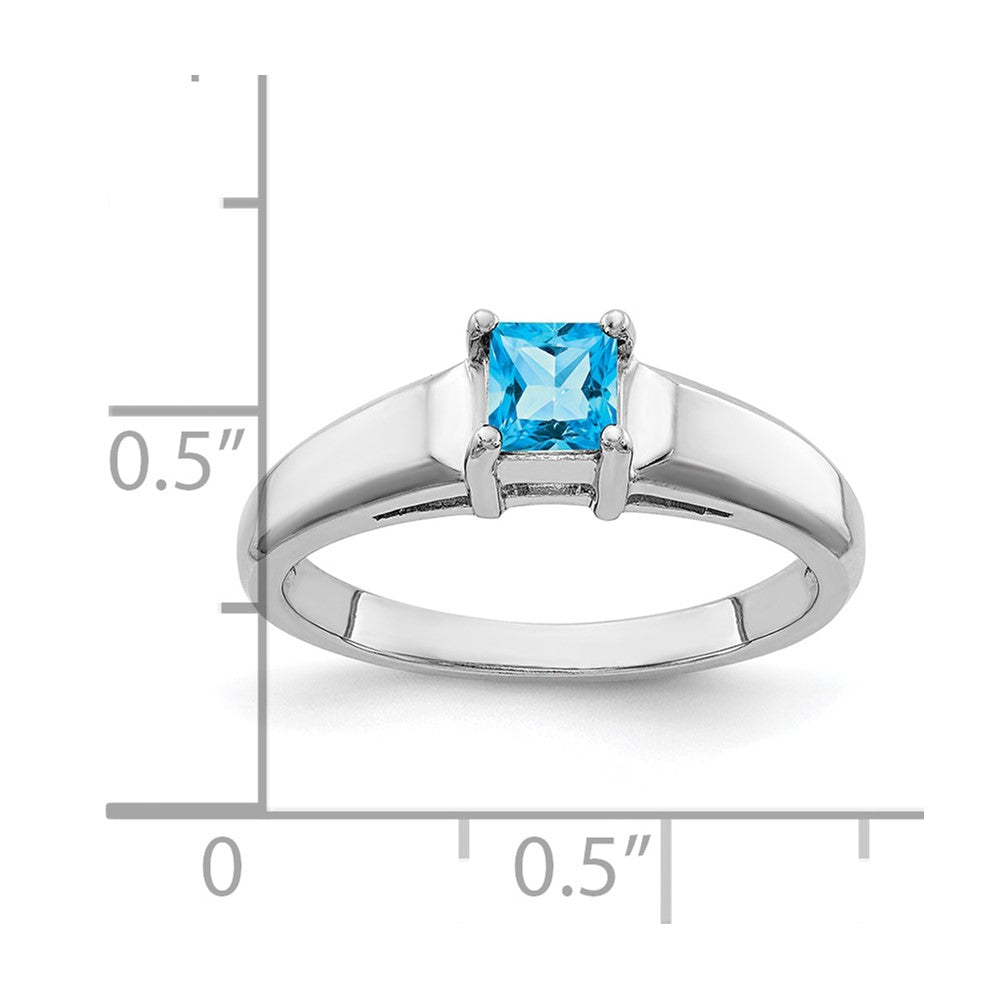 14K Weißgold 4mm Princess-Cut Blautopas-Ring