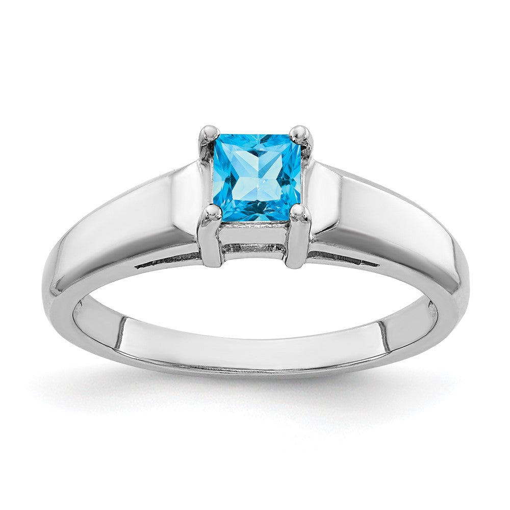 14K Weißgold 4mm Princess-Cut Blautopas-Ring