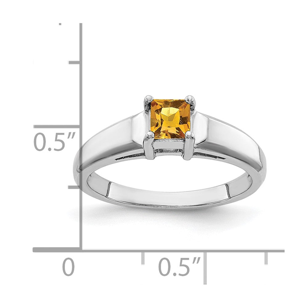 14K Weißgold Ring mit Prinzessschliff-Citrin, 4 mm