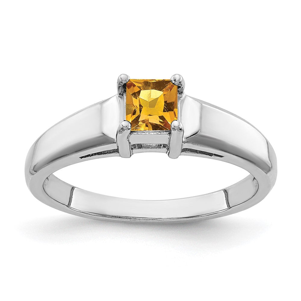 14K Weißgold Ring mit Prinzessschliff-Citrin, 4 mm
