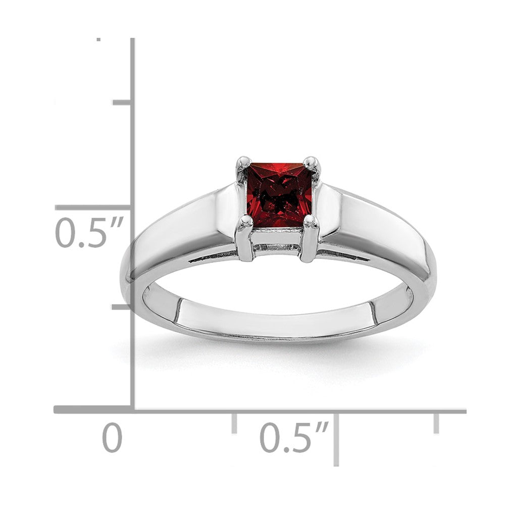 14K Weißgold 4 mm Ring mit Granat im Prinzessschliff
