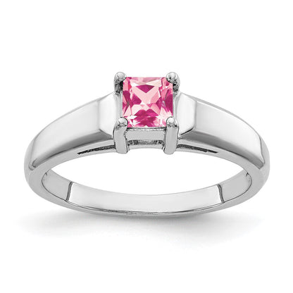 14K Weißgold Ring mit 4 mm Turmalin in Rosa im Princess-Schliff