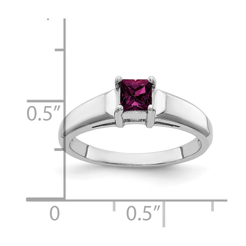 14K Weißgold 4 mm Ring mit Rhodolith-Granat im Prinzessschliff