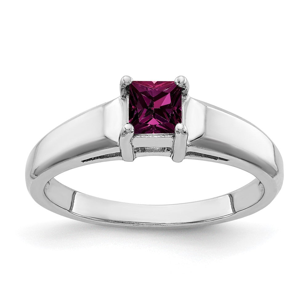 14K Weißgold 4 mm Ring mit Rhodolith-Granat im Prinzessschliff