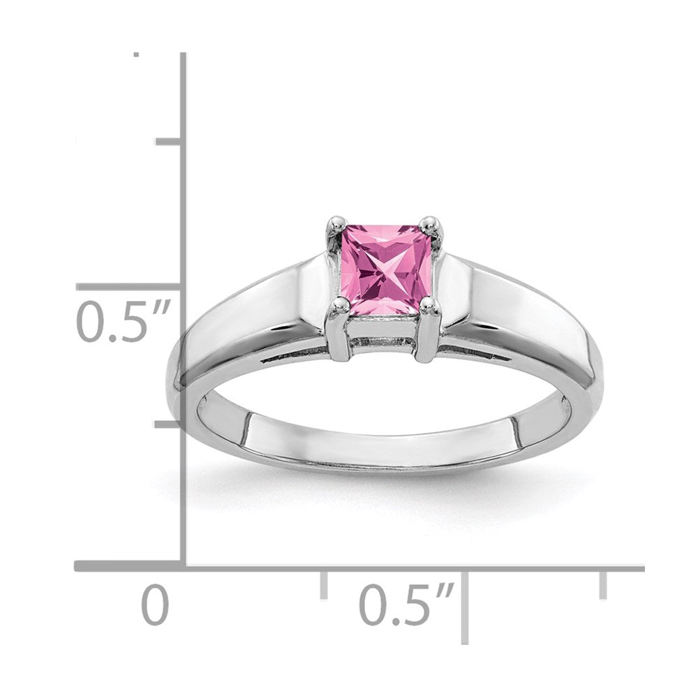 14K Weißgold 4 mm Ring mit Prinzessschliff und rosa Saphir