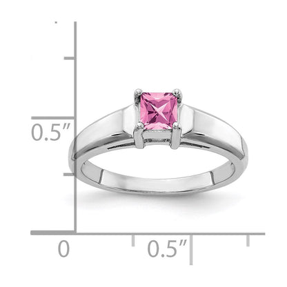 14K Weißgold 4 mm Ring mit Prinzessschliff und rosa Saphir