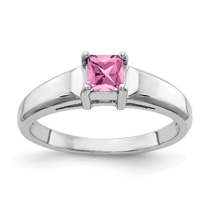 14K Weißgold 4 mm Ring mit Prinzessschliff und rosa Saphir
