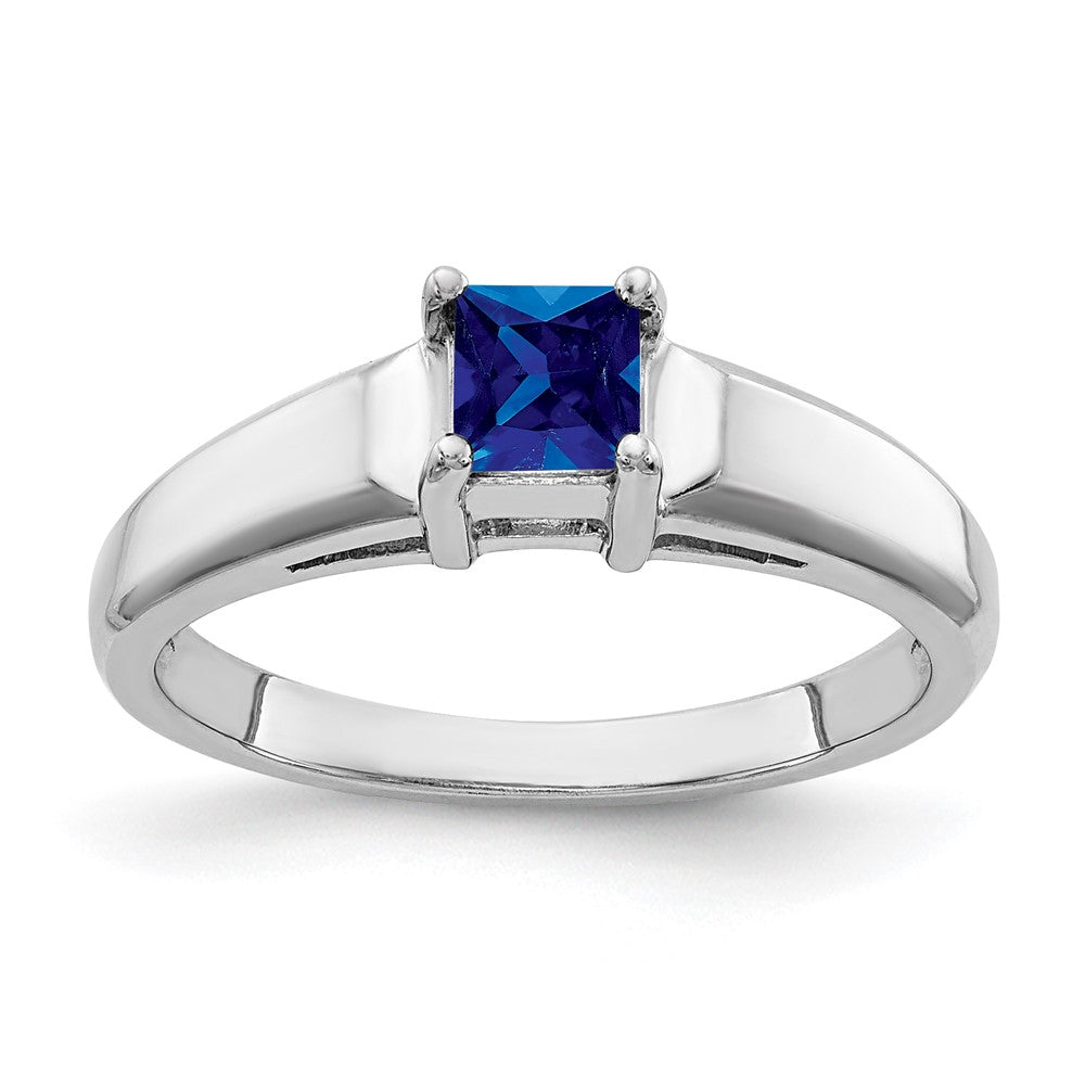 14K Weißgold 4 mm Ring mit Prinzessschliff-Saphir