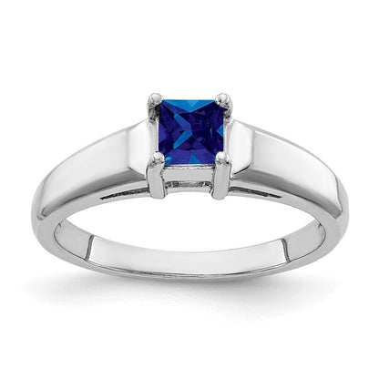 14K Weißgold 4 mm Ring mit Prinzessschliff-Saphir