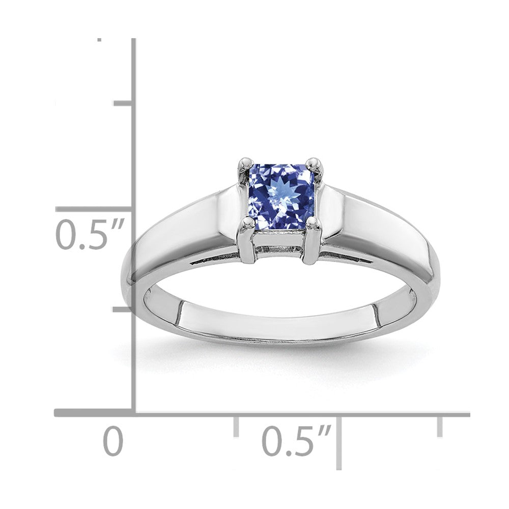 14K Weißgold Ring mit Tansanit im Princess-Schliff, 4 mm