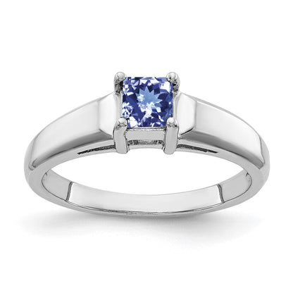 14K Weißgold Ring mit Tansanit im Princess-Schliff, 4 mm